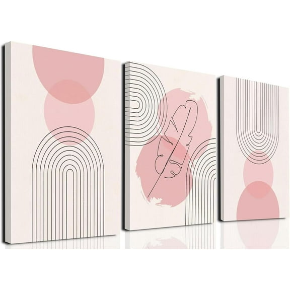 Hieng Pink Abstract Canvas Wall Art Pink And Gold Paintings Wall Decor 3 Piece Minimalist Modern Marble Pictures Wall Decor for Bedroom Bathroom Living Room Office （Only canvas）