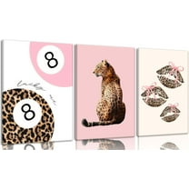 Hieng Pink Cheetah Wall Art Leopard Bow Print Painting Fashion Lucky 8 Ball Poster Leopard Lips Canvas Wall Decor Funky Preppy Room Aesthetic Picture for Girls Room Dorm Apartment Unframed