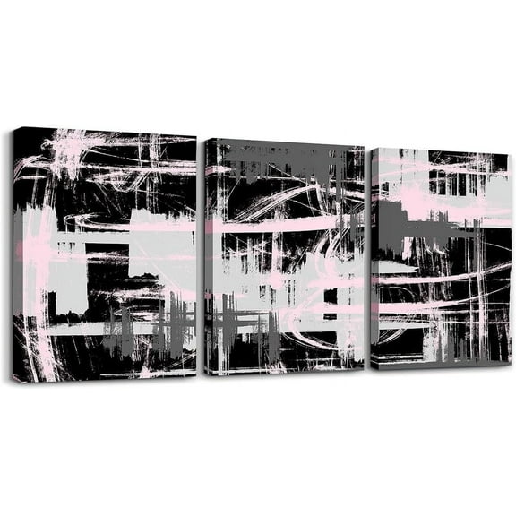 Hieng Pink Grey Black Canvas Wall Art for Living Room Abstract Modern Picture Wall Decor for Dining Room Bedroom Bathroom Wall Art Kitchen Print Painting for Home Decor（Only canvas）