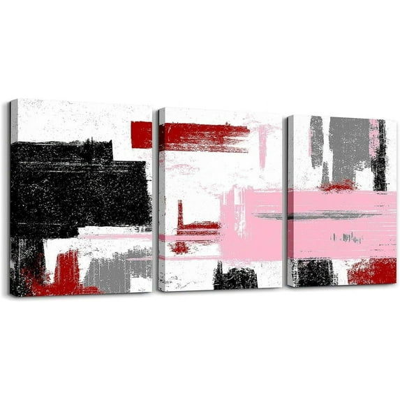 Hieng Pink Grey Canvas Wall Art for Living Room Modern Stripes Decor Abstract Office Painting Pictures Artwork for Room Posters （Only canvas）