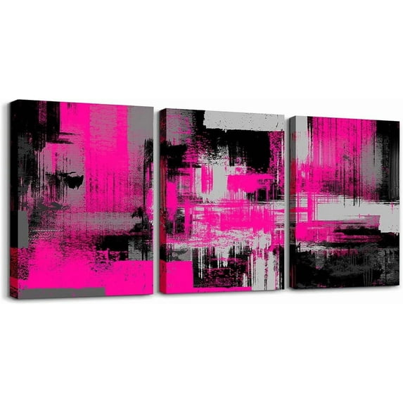 Hieng Pink Grey Canvas Wall Art for Living Room Modern Stripes Decor Abstract Office Painting Pictures Artwork for Room Posters (Only canvas)