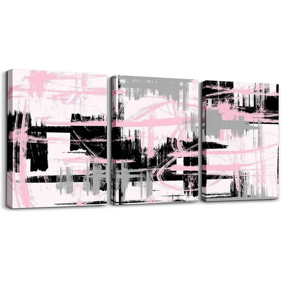 Hieng Pink Grey Canvas Wall Art for Living Room Modern Stripes Decor Abstract Office Painting Pictures Artwork for Room Posters (Only canvas)