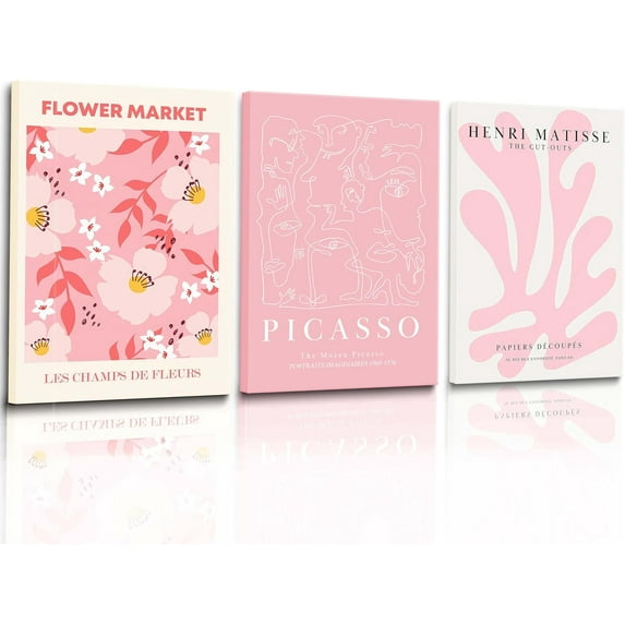 Hieng Pink Matisse Wall Art Prints Henri Matisse Canvas Wall Art Blush Pink Exhibition Poster Picture Minimalist Museum Artwork for Room Bedroom Set of 3