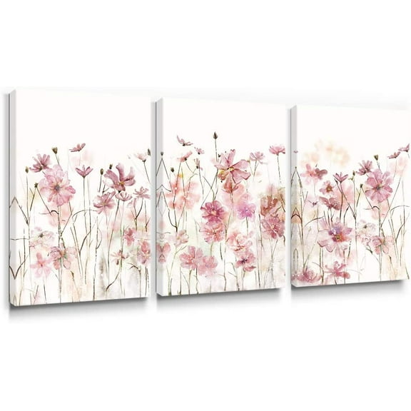 Hieng Pink Wall Art Girls Bedroom Wall Decor Fashion Perfume Flower Butterfly Pictures Blush and Grey Framed Canvas Paintings for Living Room Bathroom,Valentines Day Gifts 12x16 inch，3 Piece
