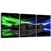 Hieng Race Car Canvas Wall Art for Living Room Bedroom Red Blue Picture Wall Decor for Bathroom Speed Sports Car Kids Boys Girls Artwork Posters Extreme Sports Painting（Only canvas）