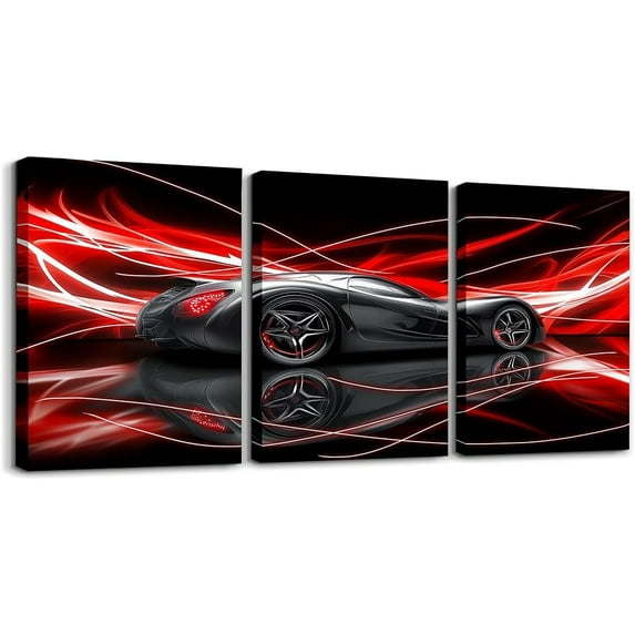 Hieng Race Car Canvas Wall Art for Living Room Bedroom Red Blue Picture Wall Decor for Bathroom Speed Sports Car Kids Boys Girls Artwork Posters Extreme Sports Painting（Only canvas）
