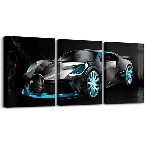 Hieng Racing Car Posters Picture Wall Art Teens Boys Sports Car Kids Canvas Painting Black and Blue Decorations Wall Art for Home Living Room Bedroom