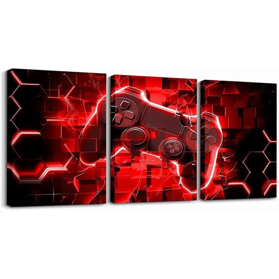 Hieng Red and Black Canvas Wall Art for Living Room Bedroom Basketball Gaming Sports Picture Wall Decor Geomnetric Office Decorations Artwork Posters Honeycomb Painting（Only canvas）