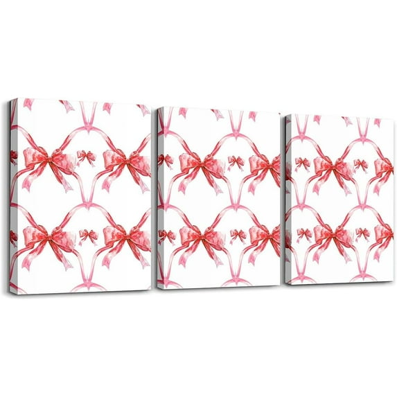 Hieng Red Bow Bathroom Wall Art for Home Decor Canvas Wall Art Watercolor Bow Office Wall Decorations Artwork Posters Teens Decor Cute Bowknot Wall Painting(Only canvas)