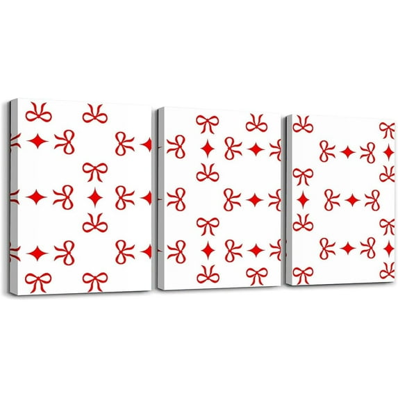 Hieng Red Bow Bathroom Wall Art for Home Decor Canvas Wall Art Watercolor Bow Office Wall Decorations Artwork Posters Teens Decor Cute Bowknot Wall Painting（Only canvas）