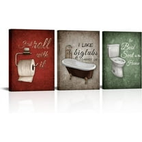 Hieng Red Brown Green Bathroom Decor Vintage Bathtub Canvas Wall Art Bathroom Rules Signs Pictures Painting (only canvas)