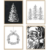 Hieng Red Christmas Winter Unframed Wall Art Prints, Tree Bell Snowflake Posters for Home Bedroom Livingroom Decor Set of 4