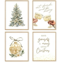 Hieng Red Christmas Winter Unframed Wall Art Prints, Tree Bell Snowflake Posters for Home Bedroom Livingroom Decor Set of 4