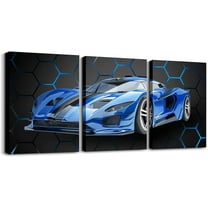 Hieng Red Race Car Picture Wall Decor 12"x16" 3 Piece Speed Sports Car Canvas Wall Art Decor Geometric Honeycomb Office Wall Decorations Artwork Posters Extreme Sports Automobile Wall Painting
