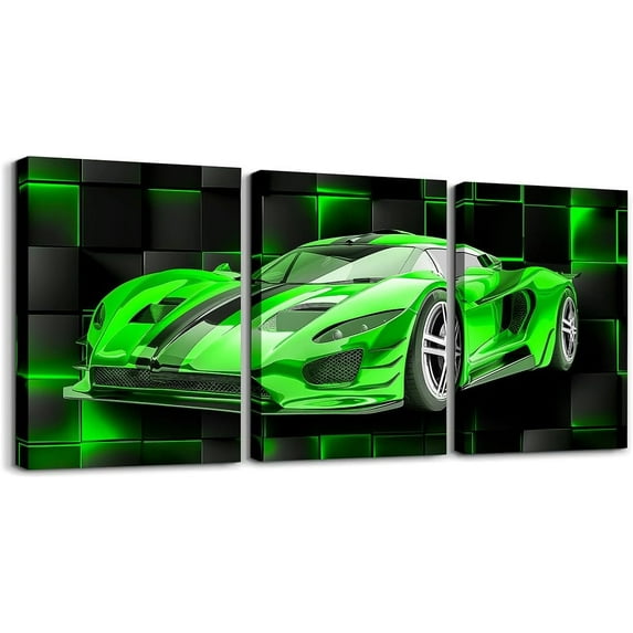 Hieng Red Race Car Picture Wall Decor 12"x16" 3 Piece Speed Sports Car Canvas Wall Art Decor Geometric Honeycomb Office Wall Decorations Artwork Posters Extreme Sports Automobile Wall Painting