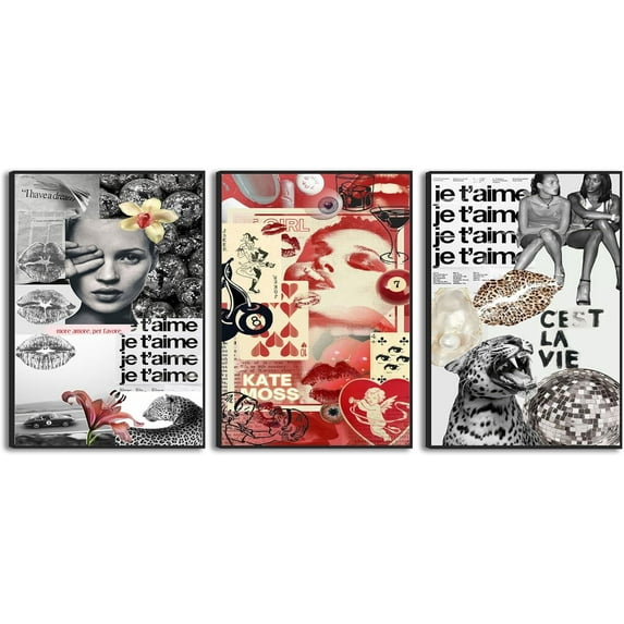 Hieng Retro Fashion Wall Art New York Collage Poster Canvas Print Set of 3 90s Luxury Vintage Leopard shuffle Painting Artwork Girl Magazine Picture Dorm Decor Living Room Bedroom Bathroom