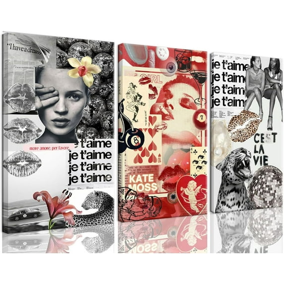 Hieng Retro Fashion Wall Art New York Collage Poster Canvas Print Set of 3 90s Luxury Vintage Leopard shuffle Painting Artwork Girl Magazine Picture Dorm Decor Living Room Bedroom Bathroom