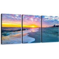 Hieng Rural landscape the sunrise and blossoming meadow 3 Piece Canvas Wall Art for Living Room Bedroom Office Framed Prints Pictures Painting Wall Decor Artwork for Walls Set of 3
