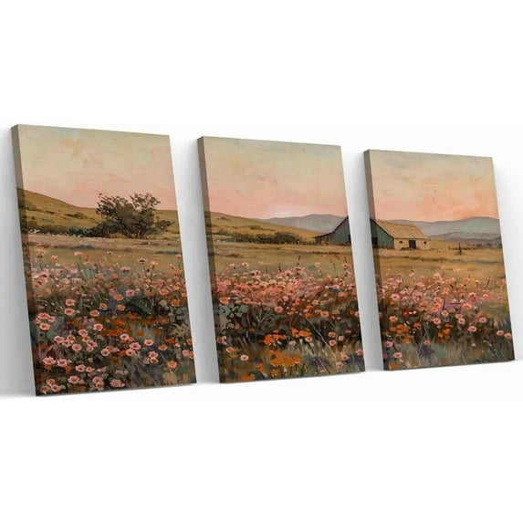 Hieng Rustic Autumn Landscape Triptych Canvas Art for Home Decor Ideal Fall Wall Art for Seasonal Gifting and Cozy Cottage Aesthetic