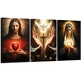 thumbnail image 1 of Hieng Sacred Heart Wall Art 3 Pieces Jesus Mary Portrait Pictures Christian Catholic Canvas Prints Cross Dove of Peace Paintings for Church Decor Unframed, 1 of 6