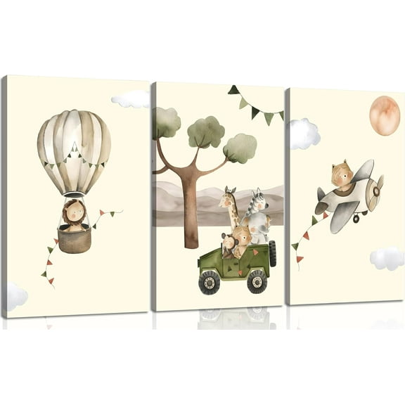 Hieng Safari Adventure Wall Art Adventure Theme Kids Room Posters Pictures Wildlife Cat Lion Giraffe Travel Paintings Forest Animal Canvas Prints for Children Room Nursery Wall Decor Unframed