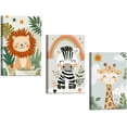 thumbnail image 1 of Hieng Safari Animals Nursery Wall Art 3 Pieces Giraffe Lion Elephant Monkey Zebra Pictures Jungle Baby Animal Theme Canvas Prints for Kids Room Decor Unframed, 1 of 6