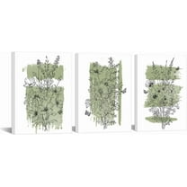 Hieng Sage Green Wall Decor Line Flower Canvas Wall Art Minimalist Painting Artwork Green and White Bathroom Decorations