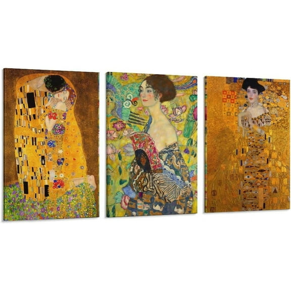 Hieng Set of 3 Canvas Prints Wall Art,The Kiss by Gustav Klimt Famous Oil Paintings Reproductions CanvasPoster And WallPicture Print Modern Family Bedroom Decor Posters