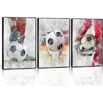 Hieng Soccer Painting Wall Art Kids Soccer Poster Prints Red Soccer Canvas Picture for Childs Baby Room Wall Decor （Only canvas）