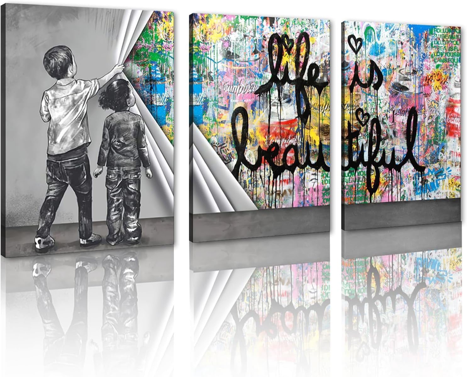 Hieng Hieng Street Graffiti Wall Hieng Banksy Canvas Wall Hieng Boy and Girl ...