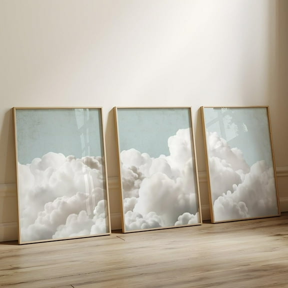 Hieng Sunset Clouds Canvas Wall Art Set of 3 Prints Abstract Poster Modern Neutral Painting For Living Room Bedroom Decor Wrapped Canvas