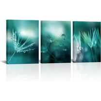 Hieng Teal Green Canvas Wall Art Dandelion With Dew Picture Prints Floral Painting Artwork for Bathroom Home Decor(only canvas)