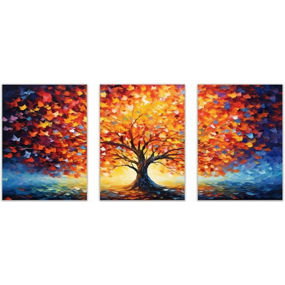 Hieng Tree Of Life Poster Canvas Minimalist Wall Art Orange,grey Wall Painting For Living Room Bedroom Dining Room(Framed canvas)