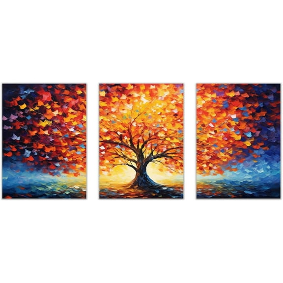 Hieng Tree Of Life Poster Canvas Minimalist Wall Art Orange,grey Wall Painting For Living Room Bedroom Dining Room(Framed canvas)