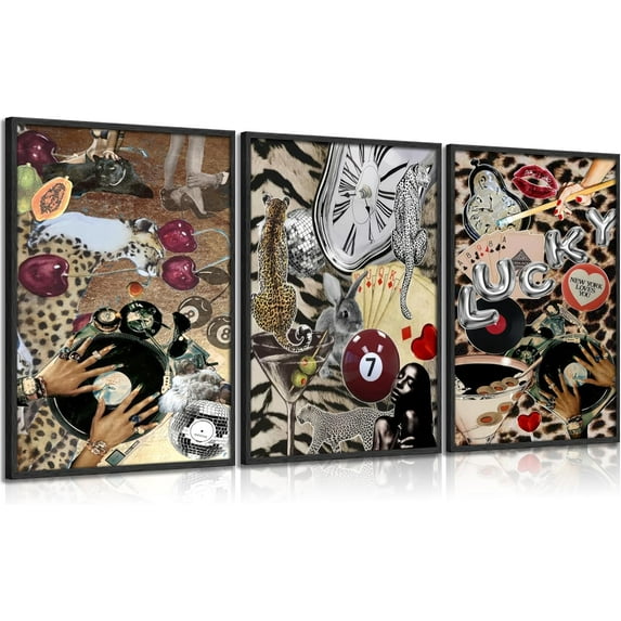 Hieng Trendy Leopard Wall Art Funky Black Girl Cheetah Pictures Wall Decor Black Woman Lucky You Posters Trendy Disco 8 Ball Painting Canvas Prints Artwork for Living Room Bedroom(only canvas)