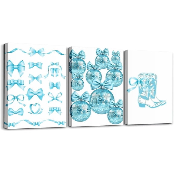 Hieng Trendy Pink Bows Wall Artpcs Coquette Preppy Cherry Wall Decor Light Pink Cute Girly Ball Canvas Poster Prints Aesthetic for College Dorm Bedroom Framed