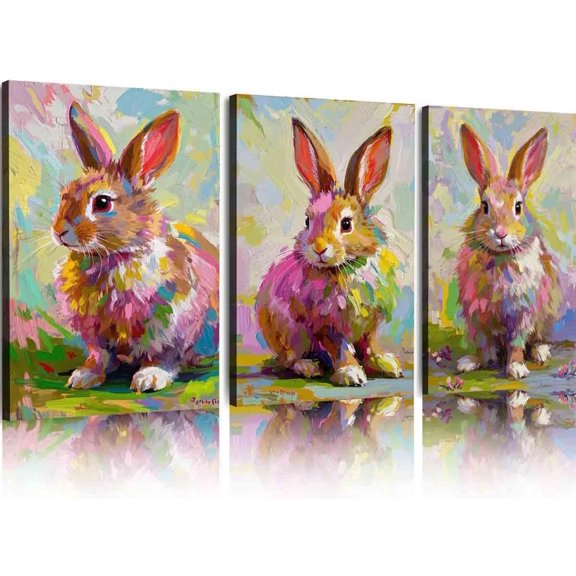 Hieng Unframed Abstract Canvas Oil Painting Print Rabbit Original Canvas White Rabbit Art Pet Portrait Cub Animal Wall Painting Personalized Gift