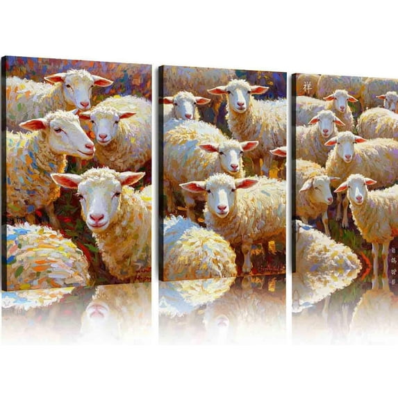 Hieng Unframed Abstract Canvas Oil Painting Print Sheep Lamb Original Art Farm Animal Pet Portrait