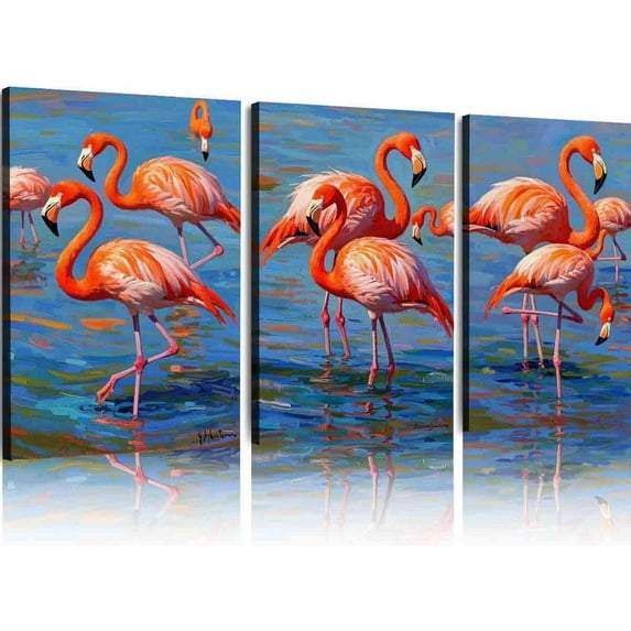 Hieng Unframed Canvas Decorative Painting Pink Flamingo Canvas Bird Portrait Original Art Animal Wall Painting Gift