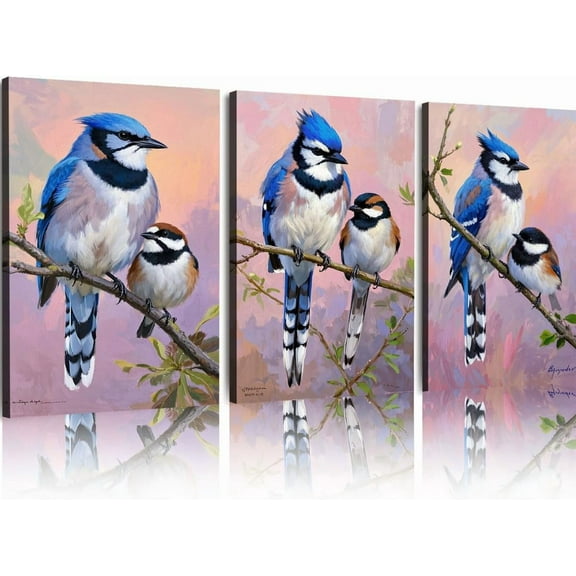 Hieng Unframed Canvas Print Oil Painting Blue Jay Canvas Art Bird Animal Wall Art Decoration Gift