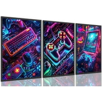 Hieng Video Game Wall Art Gaming Posters Gamer Wall Decor for Teen Boys Bedroom Graffiti Gamepad Headphones Canvas Prints Cool Pictures Pop Art Painting Men Room Decoration（Only canvas）