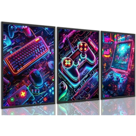 Hieng Video Game Wall Art Gaming Posters Gamer Wall Decor for Teen Boys Bedroom Graffiti Gamepad Headphones Canvas Prints Cool Pictures Pop Art Painting Men Room Decoration（Only canvas）