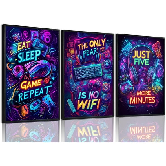 Hieng Video Game Wall Art Gaming Posters Gamer Wall Decor for Teen Boys Bedroom Graffiti Gamepad Headphones Canvas Prints Cool Pictures Pop Art Painting Men Room Decoration(Only canvas)