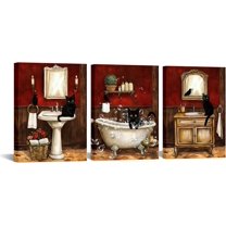 Hieng Vintage Bathroom Wall Decor Cats in Bathroom Painting Wall Art Brown and Red Pictures Canvas Prints Set of 3 Unframed