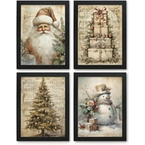 Hieng Vintage Christmas Pictures Wall Decor Prints,Retro Christmas Tree Wall Art Decorations for Home Kitchen Bedroom Bathroom Living Room Office,Santa Claus Xmas Decor Prints Unframed