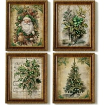 Hieng Vintage Christmas Pictures Wall Decor Prints,Retro Christmas Wall Art Decorations for Home Kitchen Bedroom Bathroom Living Room Office,Santa Claus Xmas Tree Decor Prints Unframed