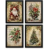 Hieng Vintage Christmas Pictures Wall Decor Prints,Retro Christmas Wall Art Decorations for Home Kitchen Bedroom Bathroom Living Room Office,Santa Claus Xmas Tree Decor Prints Unframed
