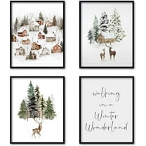 Hieng Vintage Christmas Tree Wall Art Poster Decor, Candy Cane Painting Pictures Decor Wall Art, Rustic Christmas Decorations for Bedroom Bathroom Living Room Office, Unframedin Set of 4