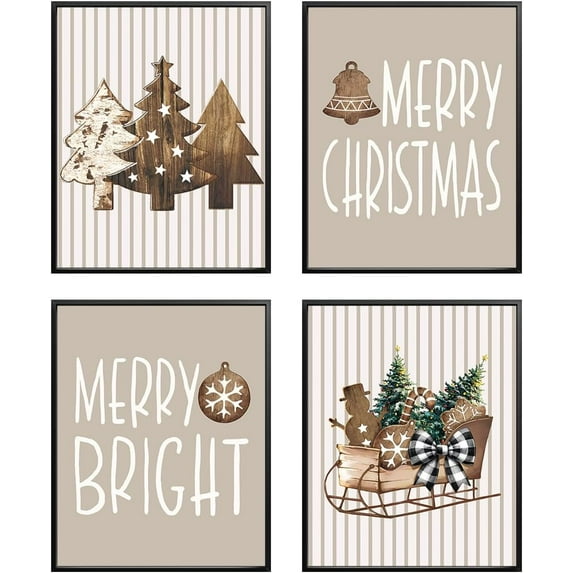 Hieng Vintage Christmas Wall Art Decor, Merry Christmas Santa Claus Wall Posters Prints Set of 4, Christmas Wall Decor Gifts for Winter Holiday Living Room Bedroom Kitchen (Unframed)