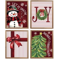 Hieng Vintage Christmas Wall Art Decor, Merry Christmas Santa Claus Wall Posters Prints Set of 4, Christmas Wall Decor Gifts for Winter Holiday Living Room Bedroom Kitchen (Unframed)